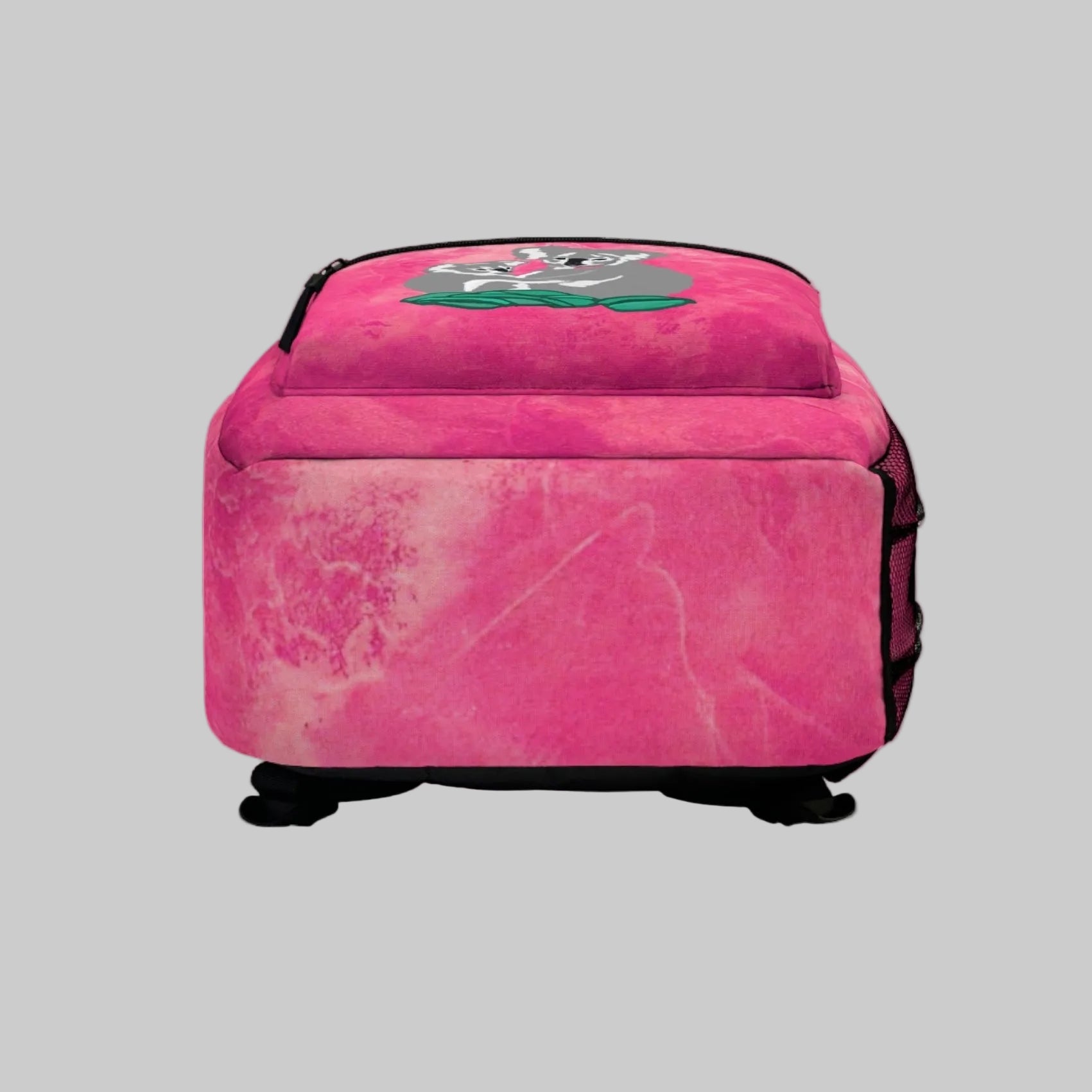 Abstract Pink Backpack with koalas on front pocket - hot pink marble - great gift