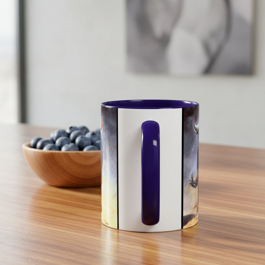 View of ceramic Mug's C Handle for comfort in blue with blue interior