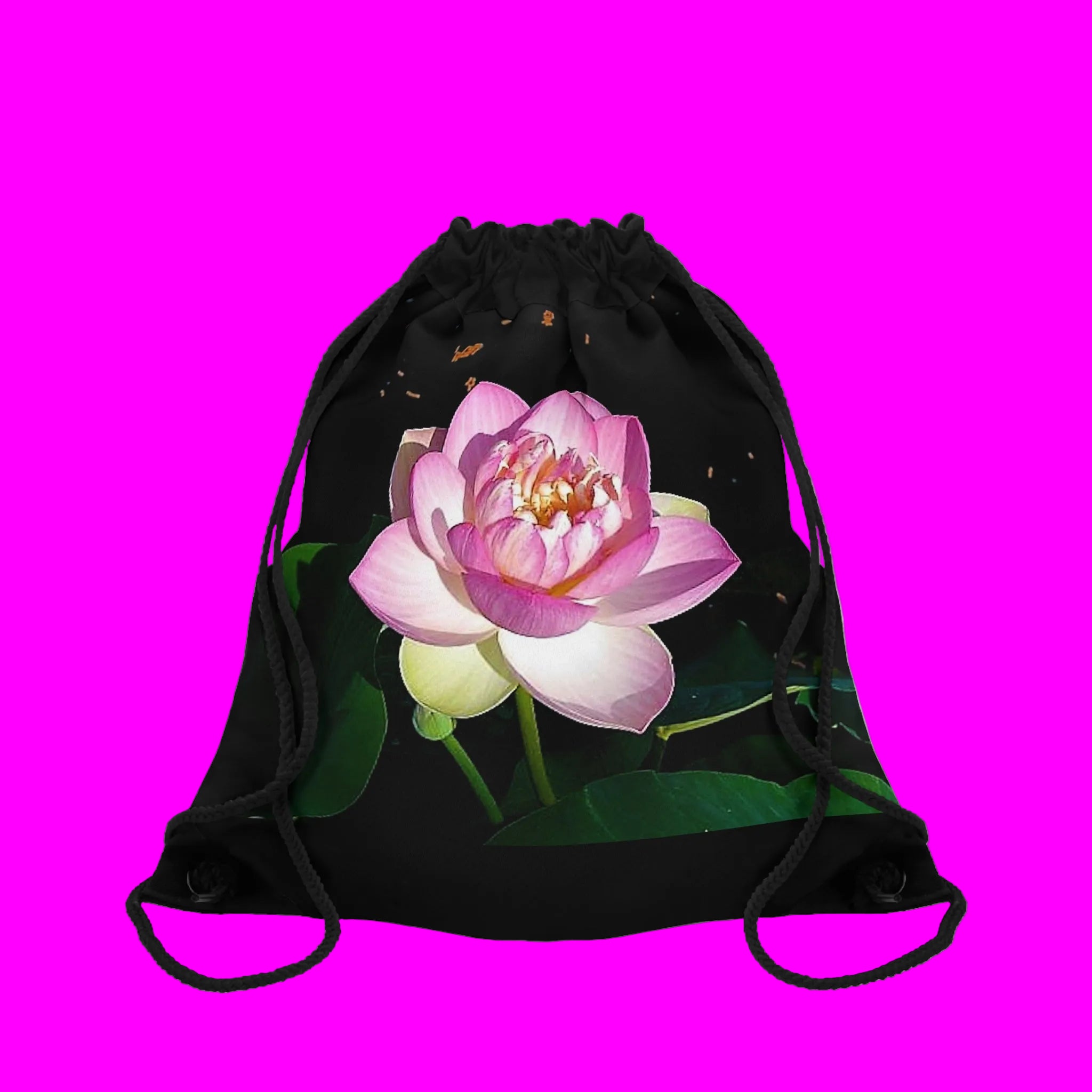Drawstring Bag that will turn heads - use over back - Lotus Blossom on both sides
