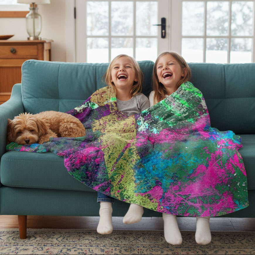 Colorful abstract pattern throw blanket in soft, plush, lightweight fleece