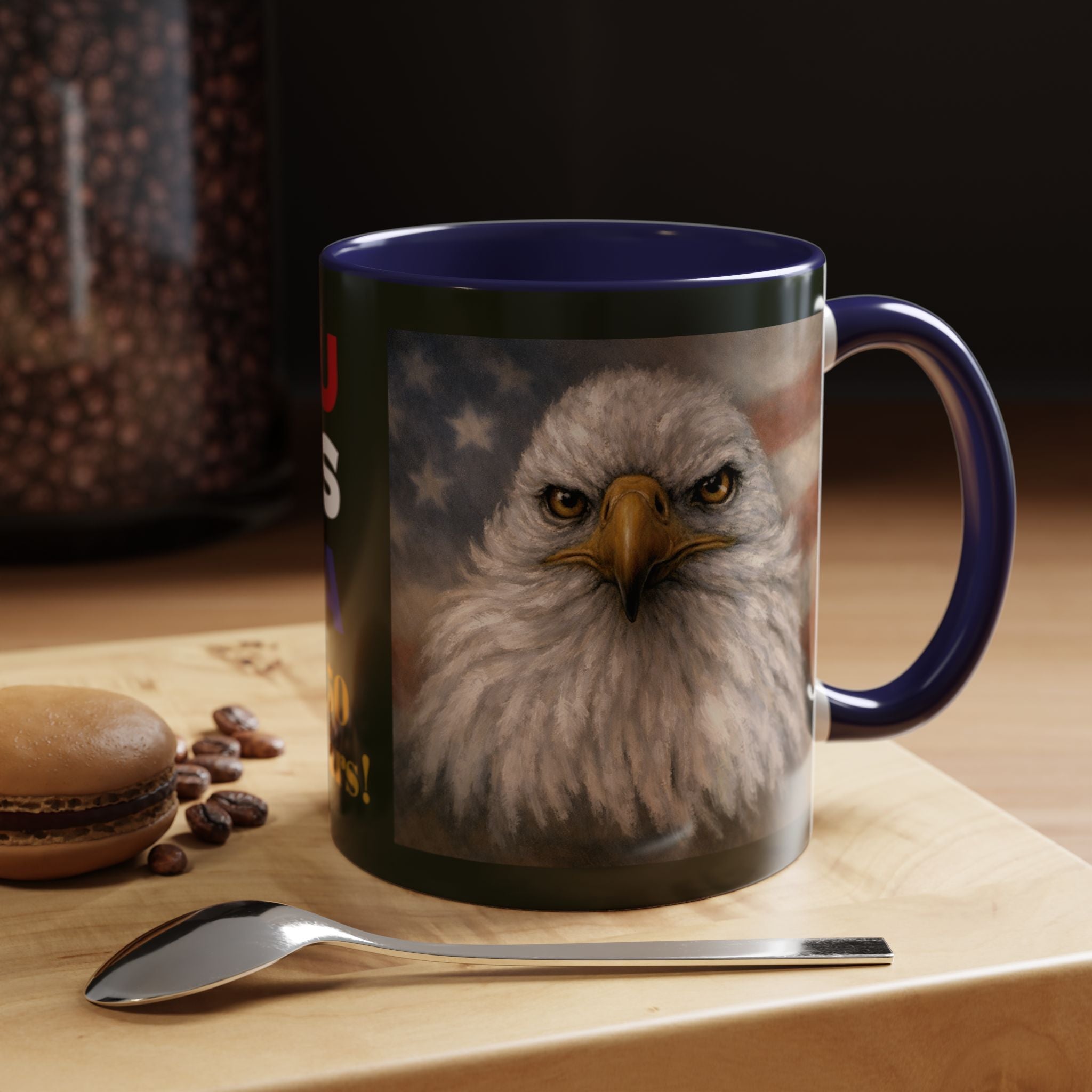 Mug with an eagle painting - blue accents- 11oz