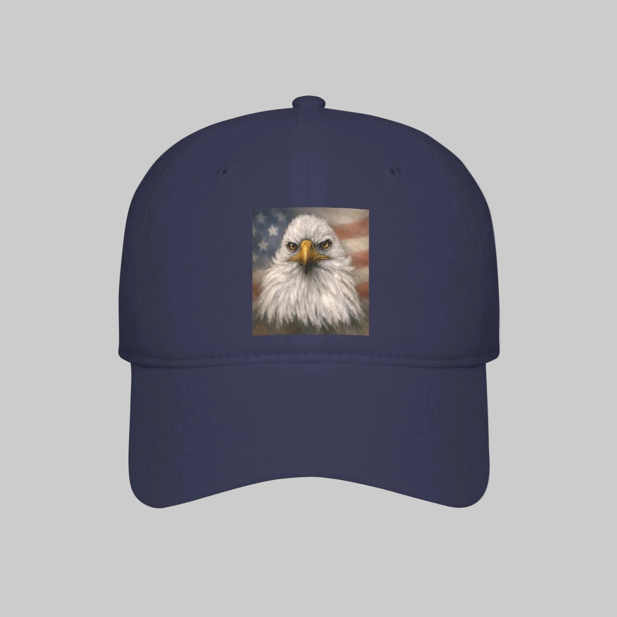 Dark Navy baseball cap with a painted bald eagle and American flag design