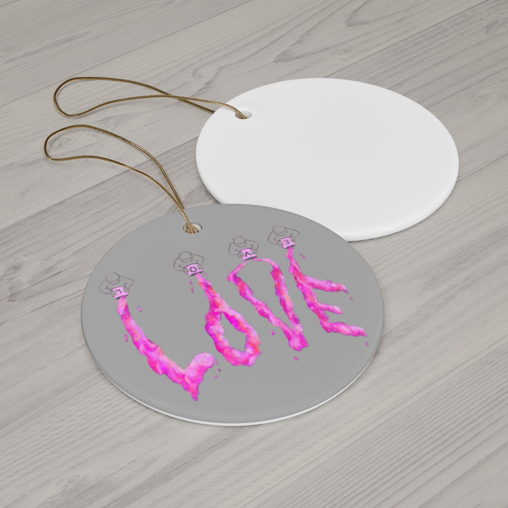 Round decorative tag with pink 'LOVE' design to show how you feel - great gift