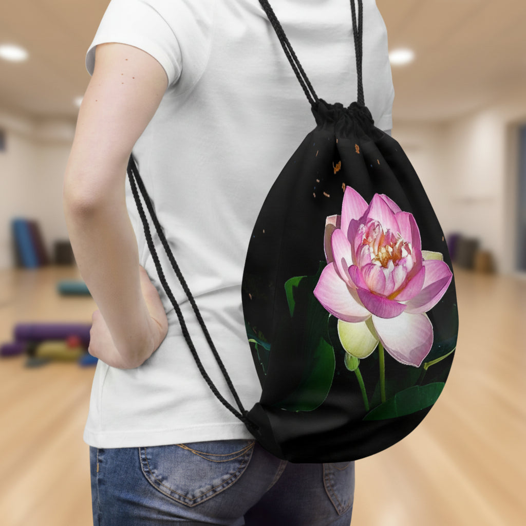 Your go to drawstring bag in dramatic black and pink