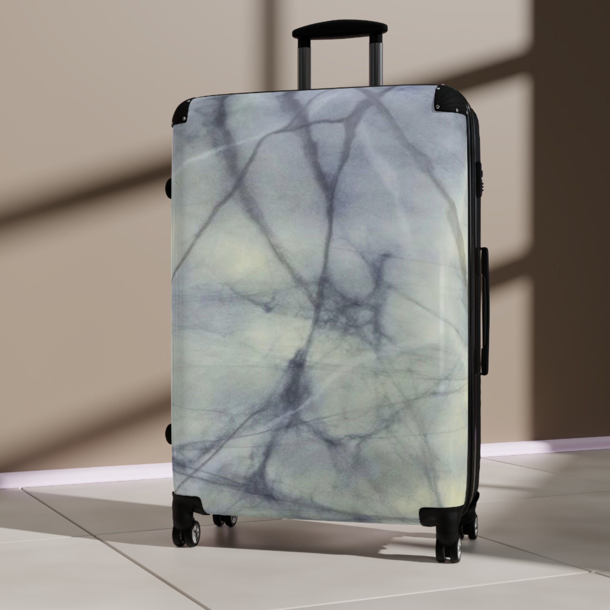 Trendy white Marble suitcase in 100% polycarbonate front and back