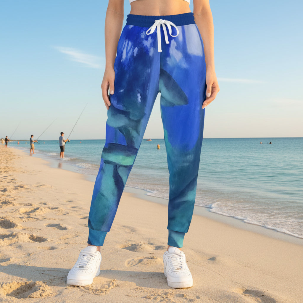 Blue underwater fish themed jogger pants worn to stay comfortable and cool sizes S-3XL