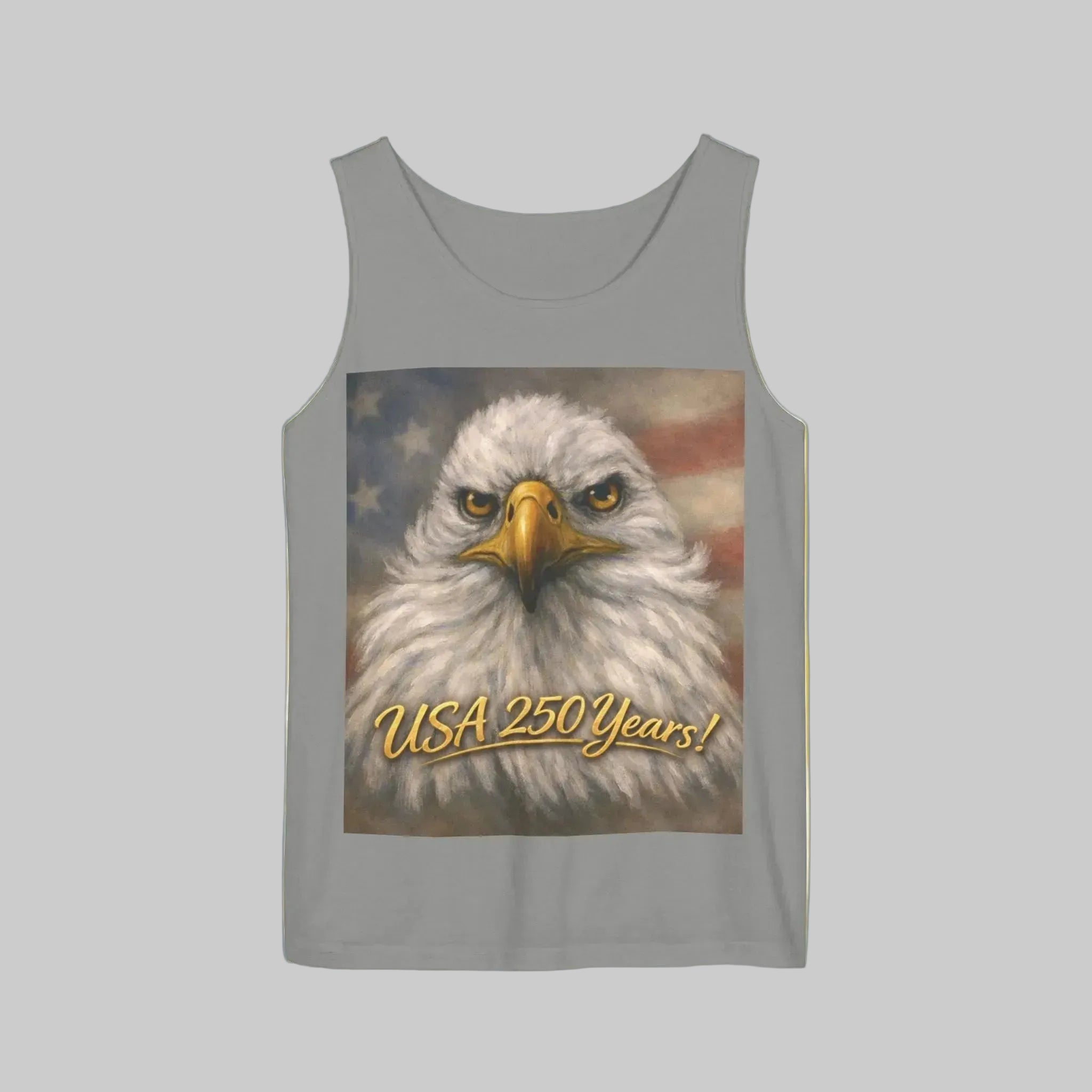 Granite color tank top with an eagle painting and 'USA 250 Years!'