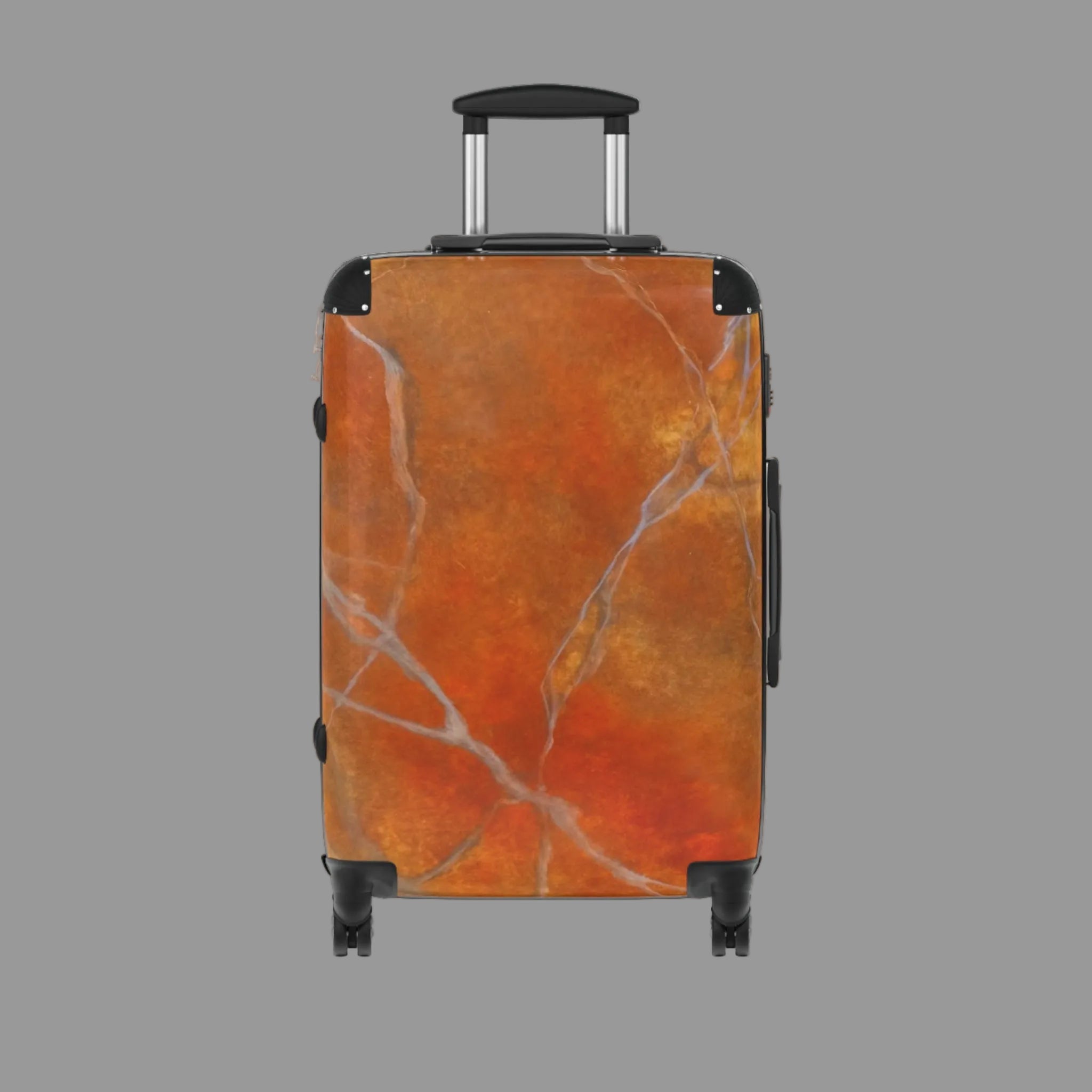 Orange marble design suitcase turns heads as a one of a kind - super durable and functional