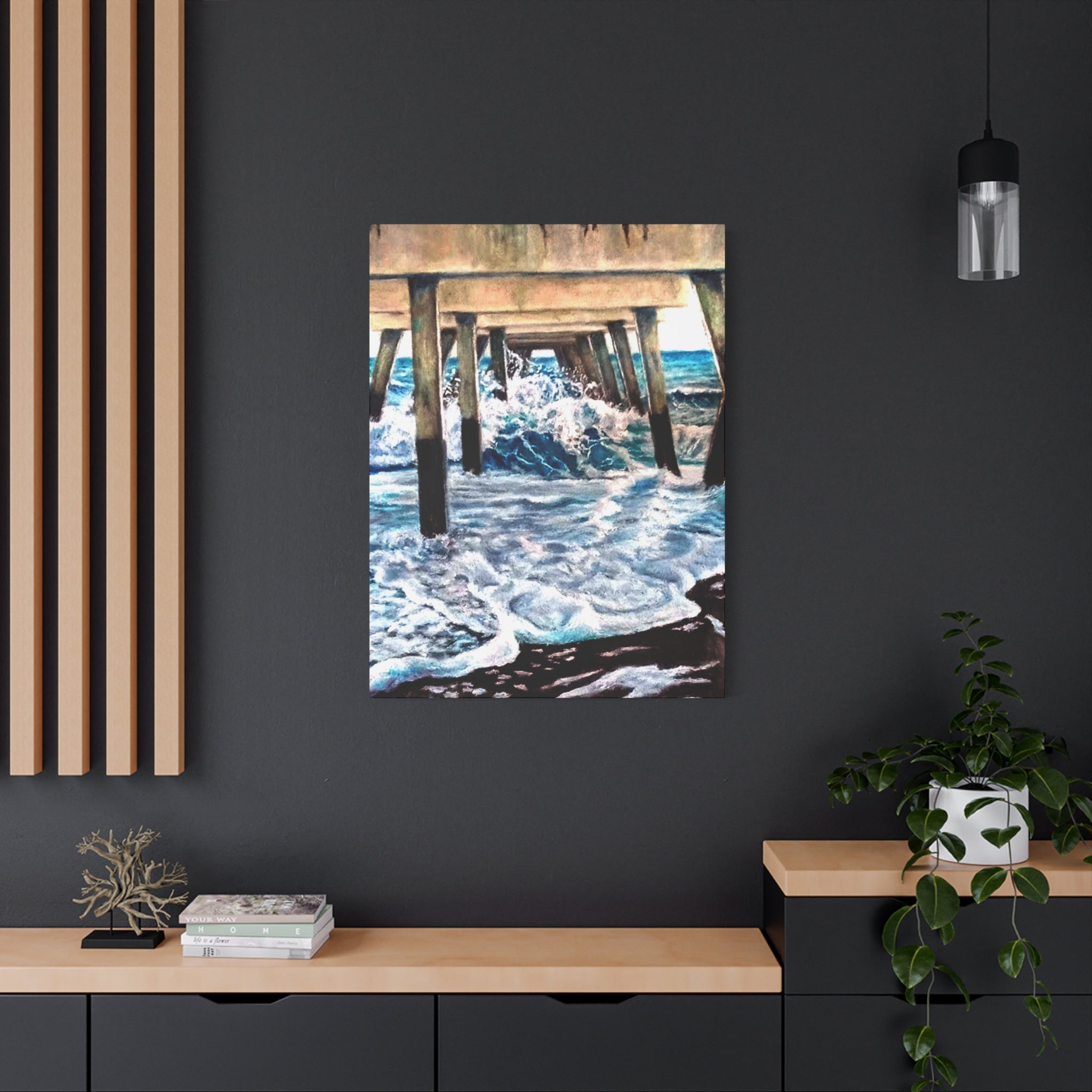 Crashing waves under Pier Canvas Print in 2 sizes