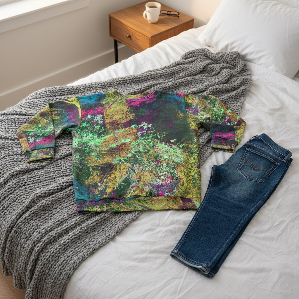 Colorful abstract patterned sweatshirt with ribbed cuffs and color for men and women