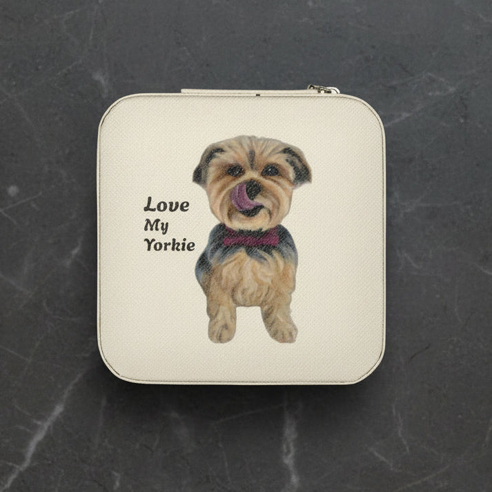 Jewelry Travel Case in Ivory with Love My Yorkie painting by Studio Blitz