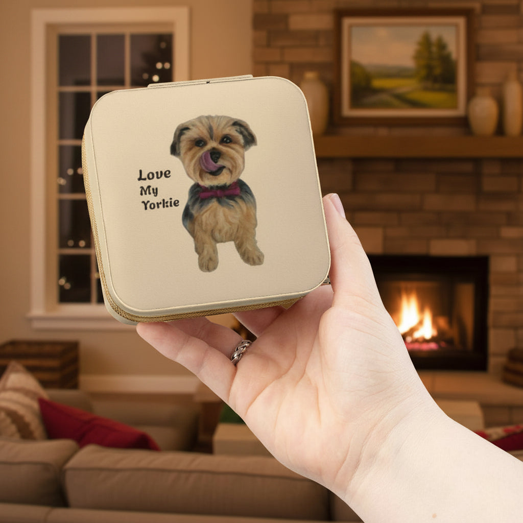 Ivory Jewelry Case with painted Yorkie great for traveling