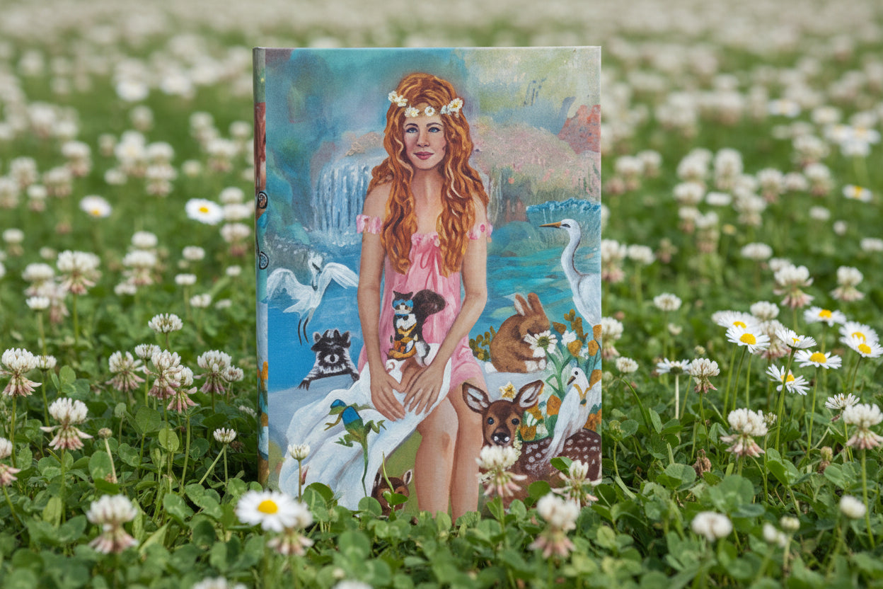 Rule lined Journal with Painting of a girl surrounded by woodland animals