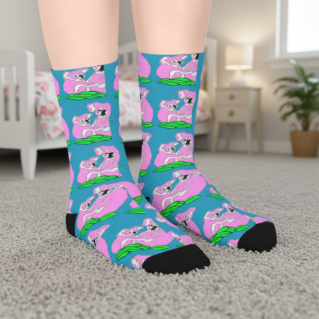 Colorful socks with koala design on a white background
