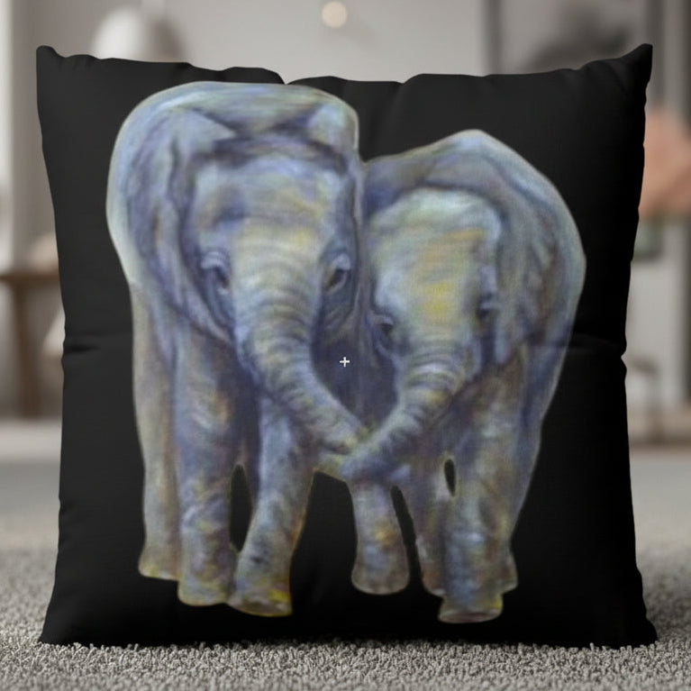 Decorative floor pillow with two painted best friends elephants - 2 sizes