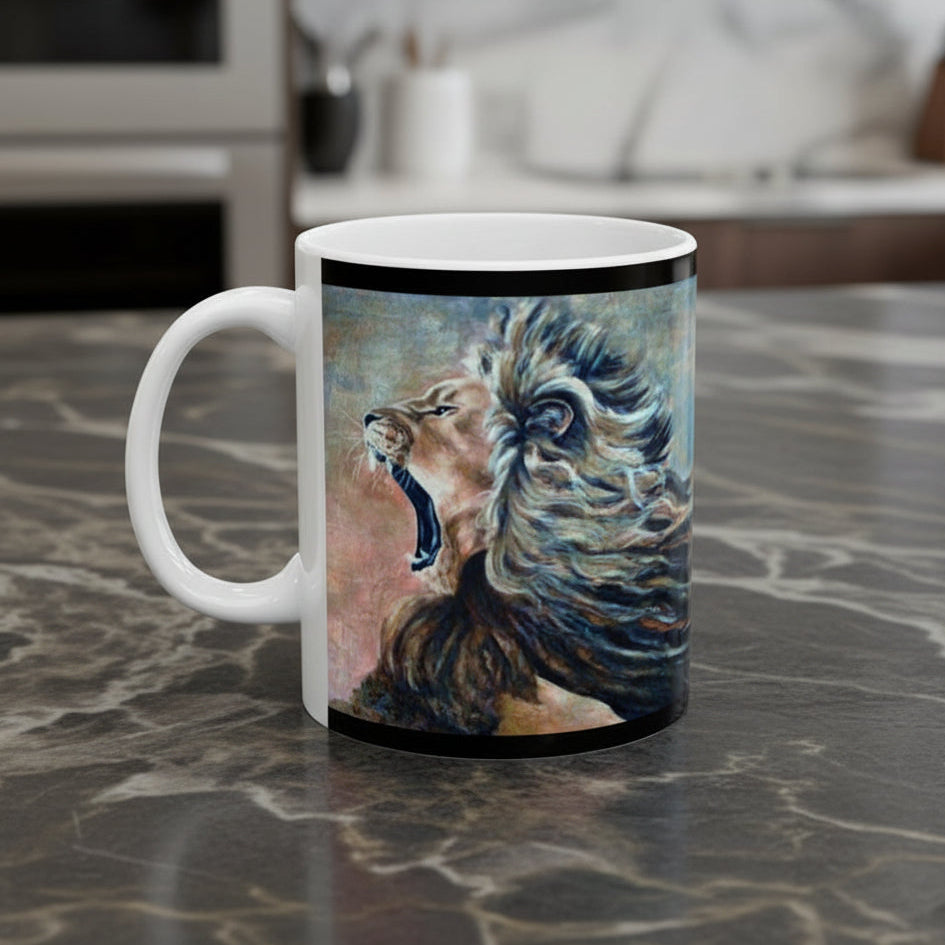 Mug with painted Leo design in 11oz and 15oz sizes