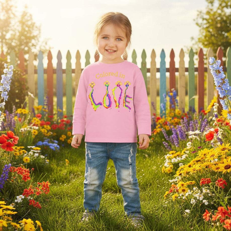 child's long sleeve T-shirt colored in LOVE 100% ring spun cotton