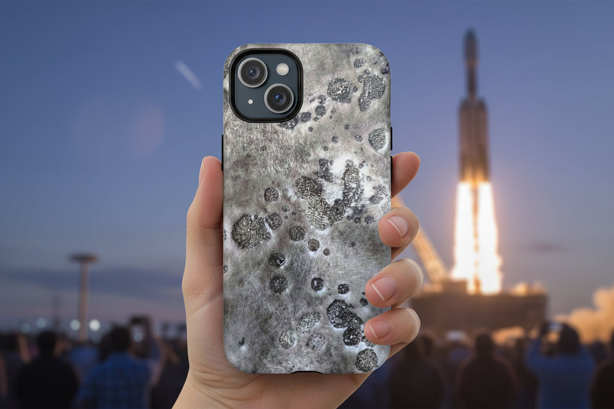 Magnetic iphone case with a Lunar Moon Rock Design is as tough as it looks with 2 layer shell compatible with MagSafe Accessories