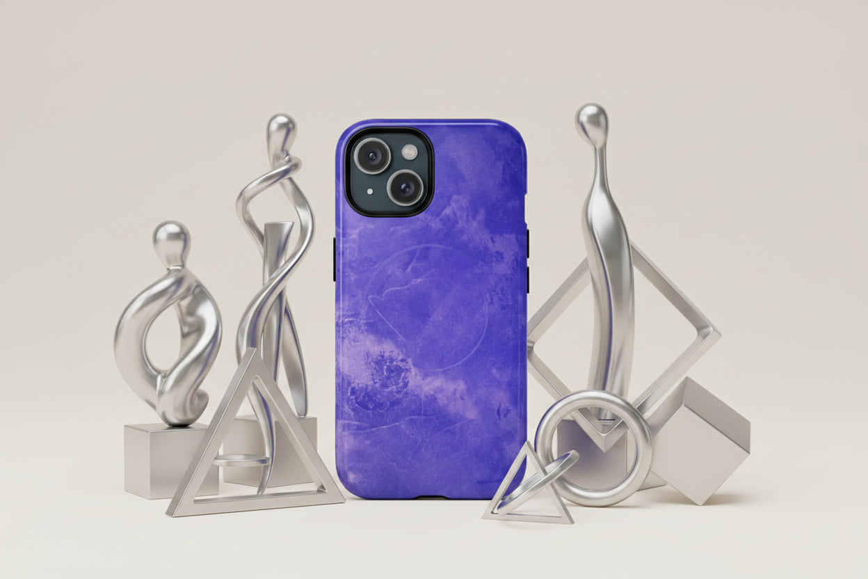 Magnetic iphone case in Blue abstract design with dual layers for toughness and compatible with MagSafe Accessories