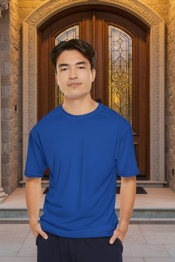 Men's blue performance t-shirt in 100% polyester