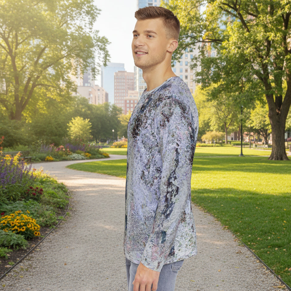 Man wearing a long sleeve pullover abstract design comfortable shirt- 100% polyester