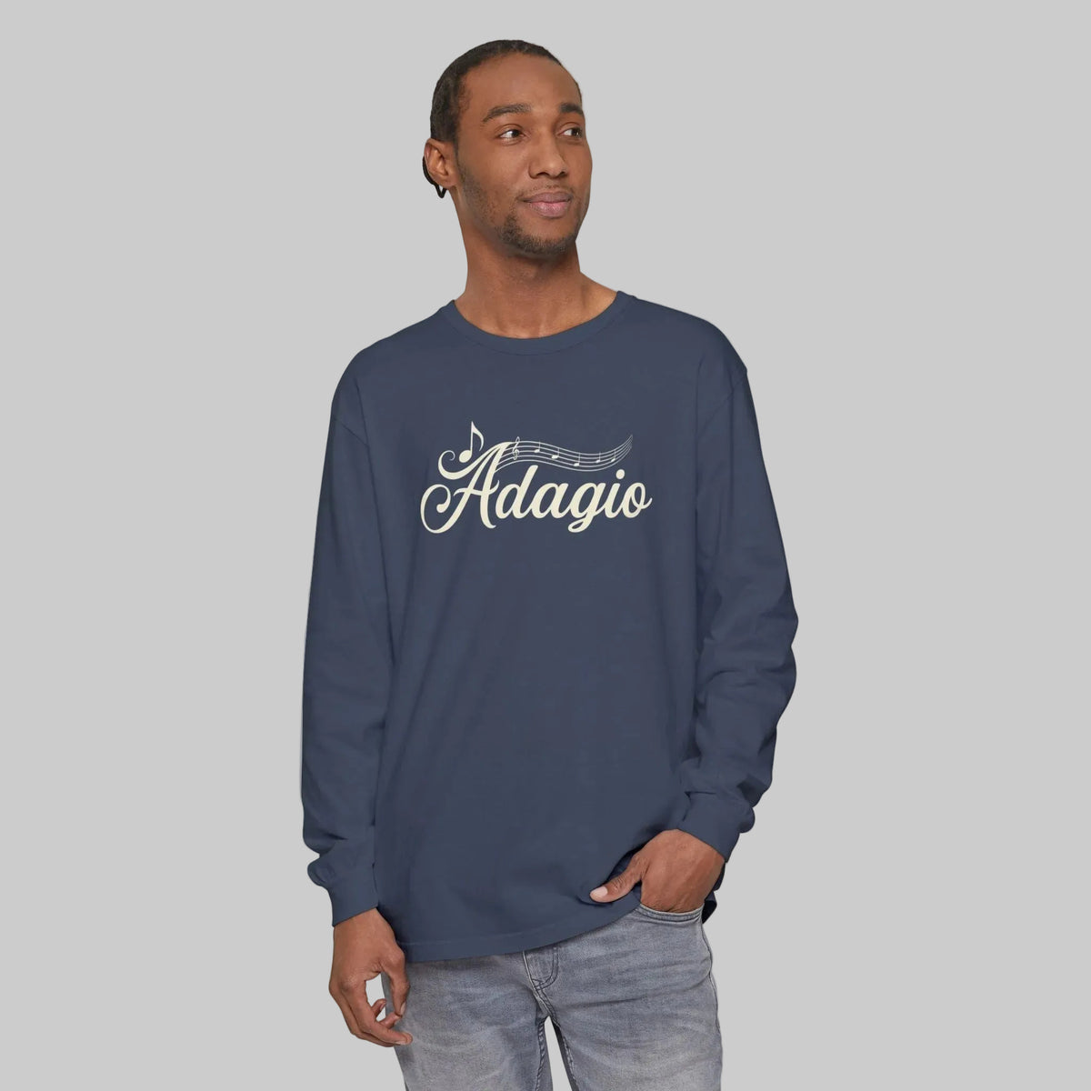 long sleeve cotton unisex Tee in midnight color