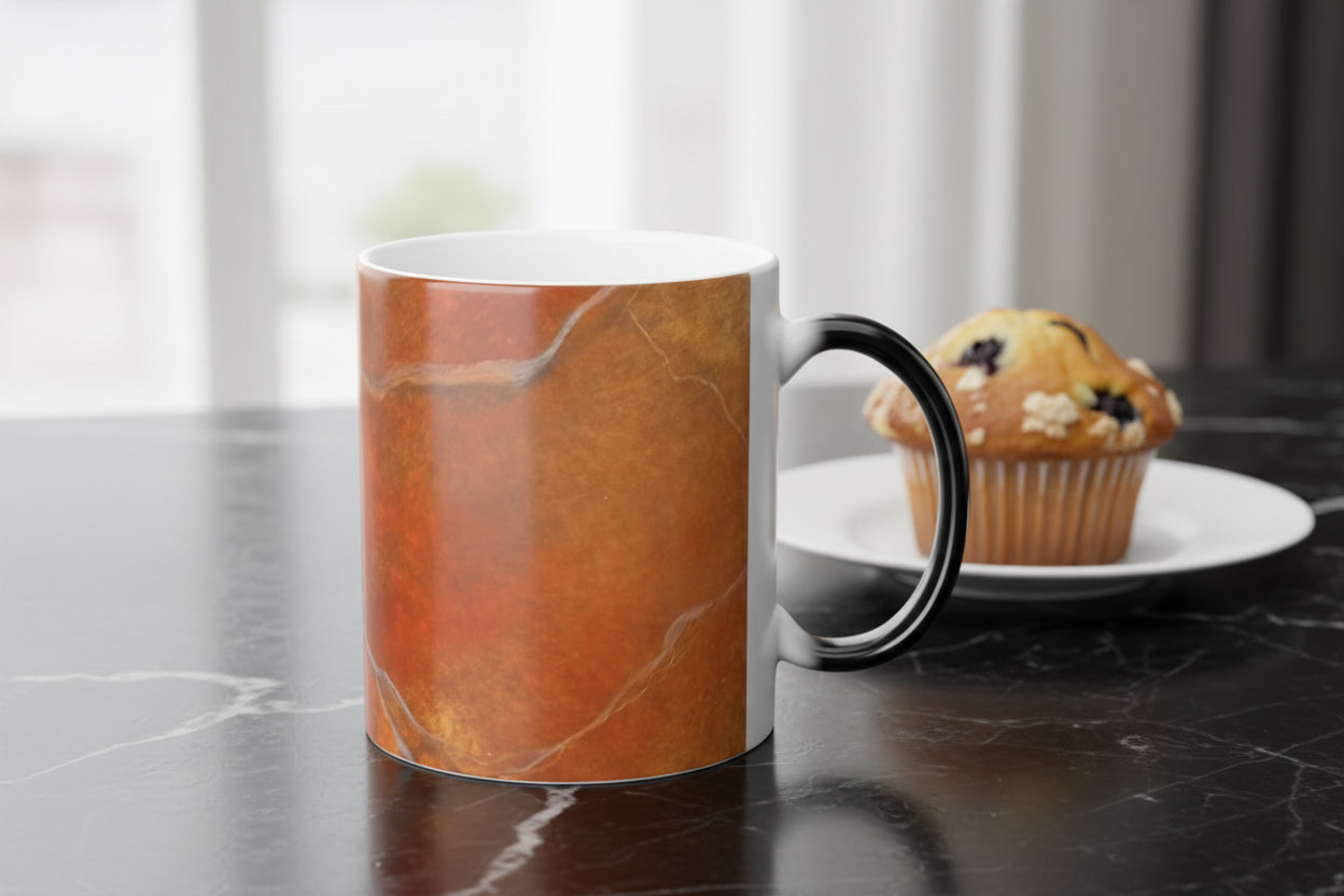 Mug in red orange marbling in 11 oz that is BPA Free