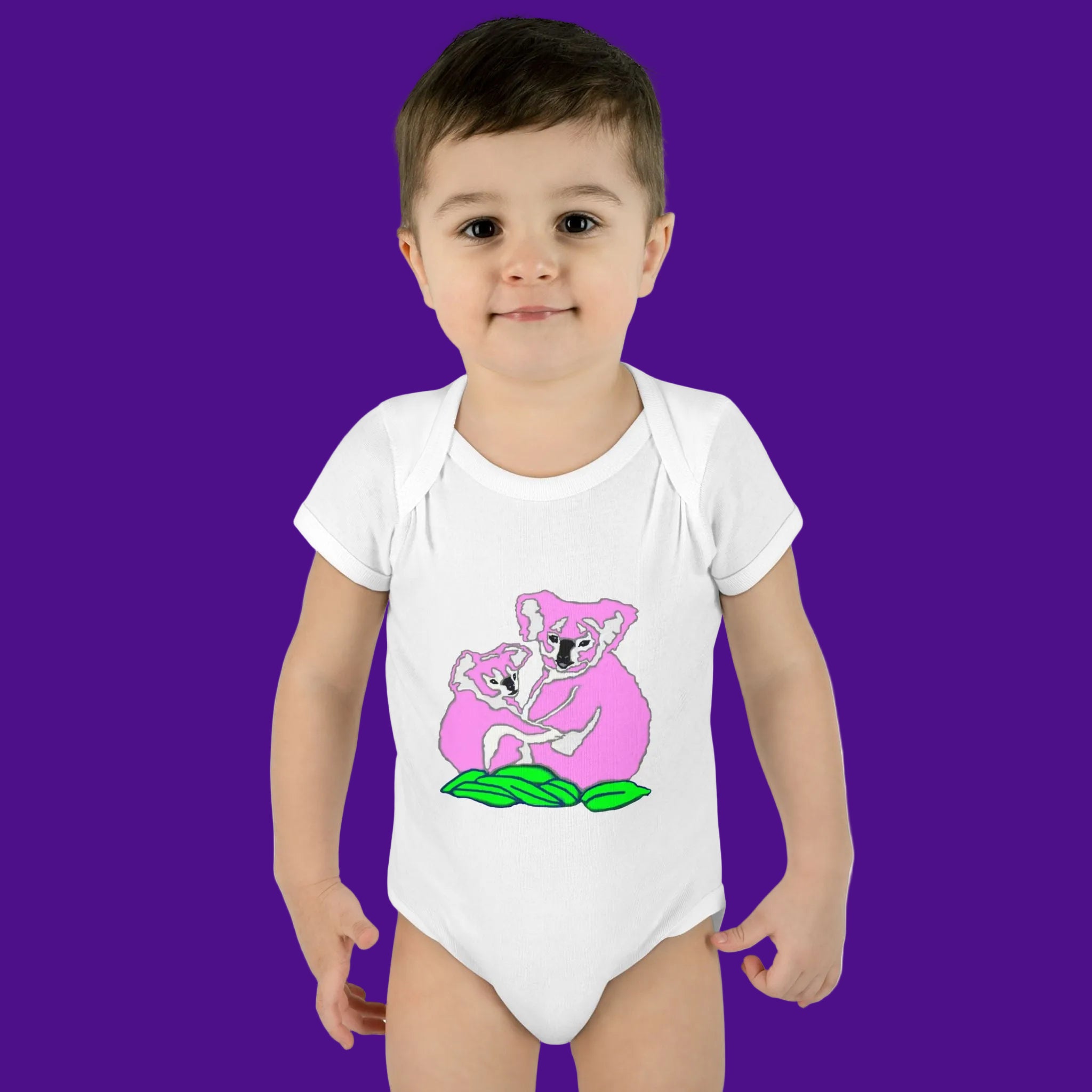 Onesie in white - pink and blue also available - with pink Koalas for fun