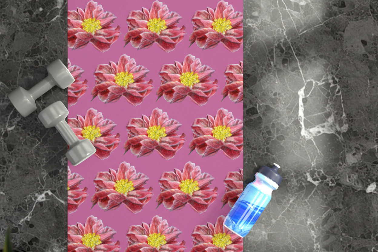 Yoga Mat in Fun painted Water Lily design made from strong polyester and natural non-slip rubber