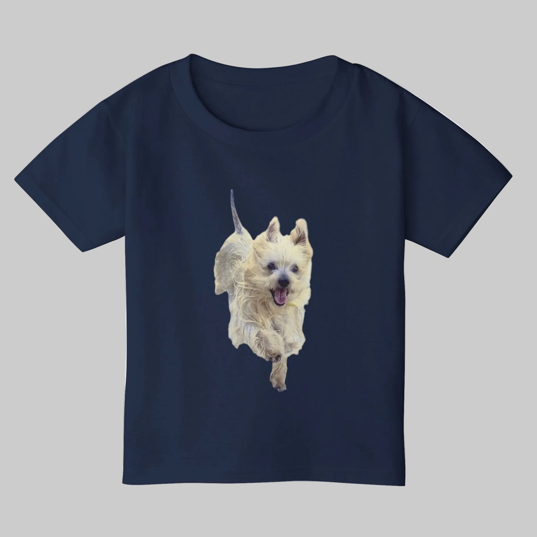 Kid's T shirt in Navy with adorable doggie print coming to play - 2T-6T