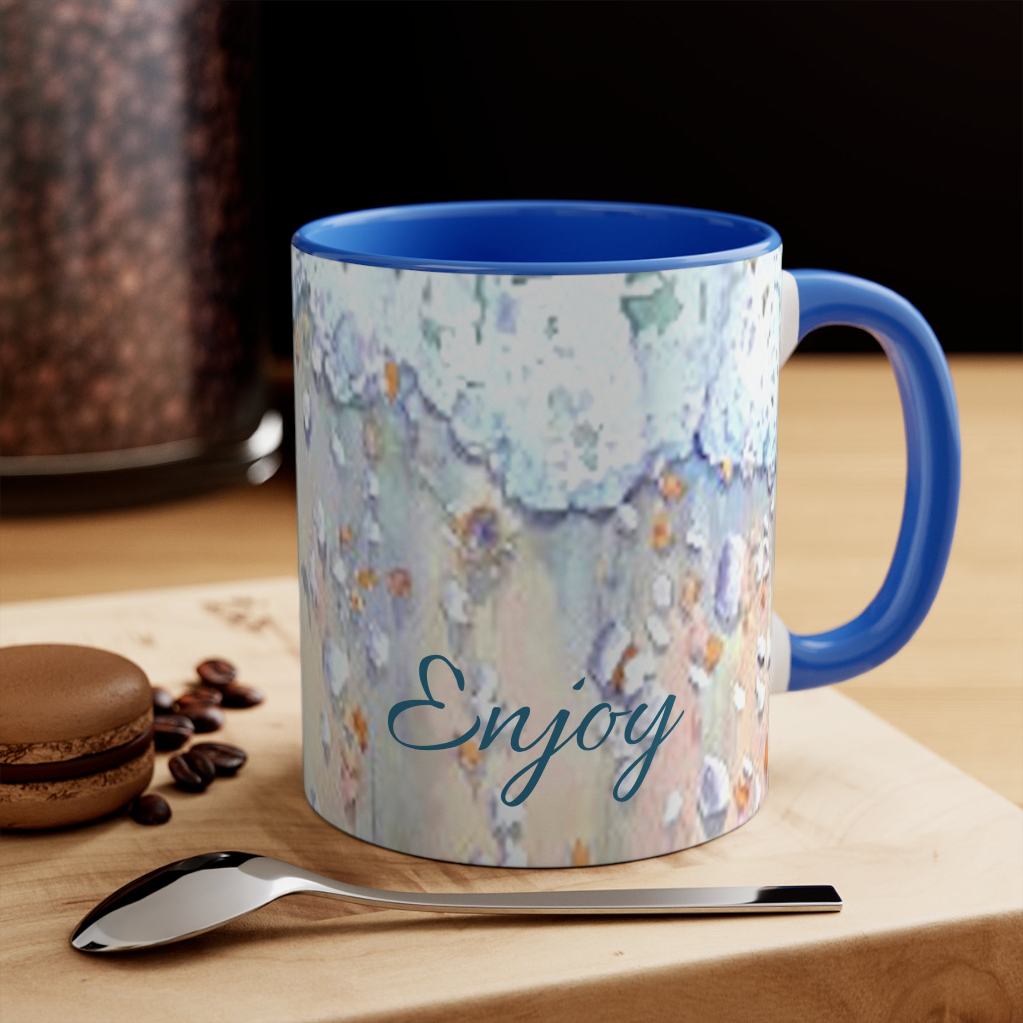 Mug with Ocean and Foamy Surf design and 'Enjoy' and 'Relax' text