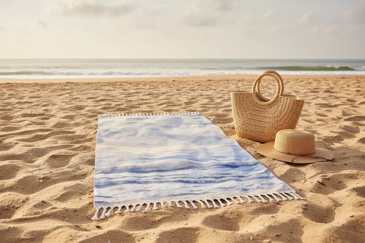 Trendy Ocean inspired Beach Towel with boho fringe