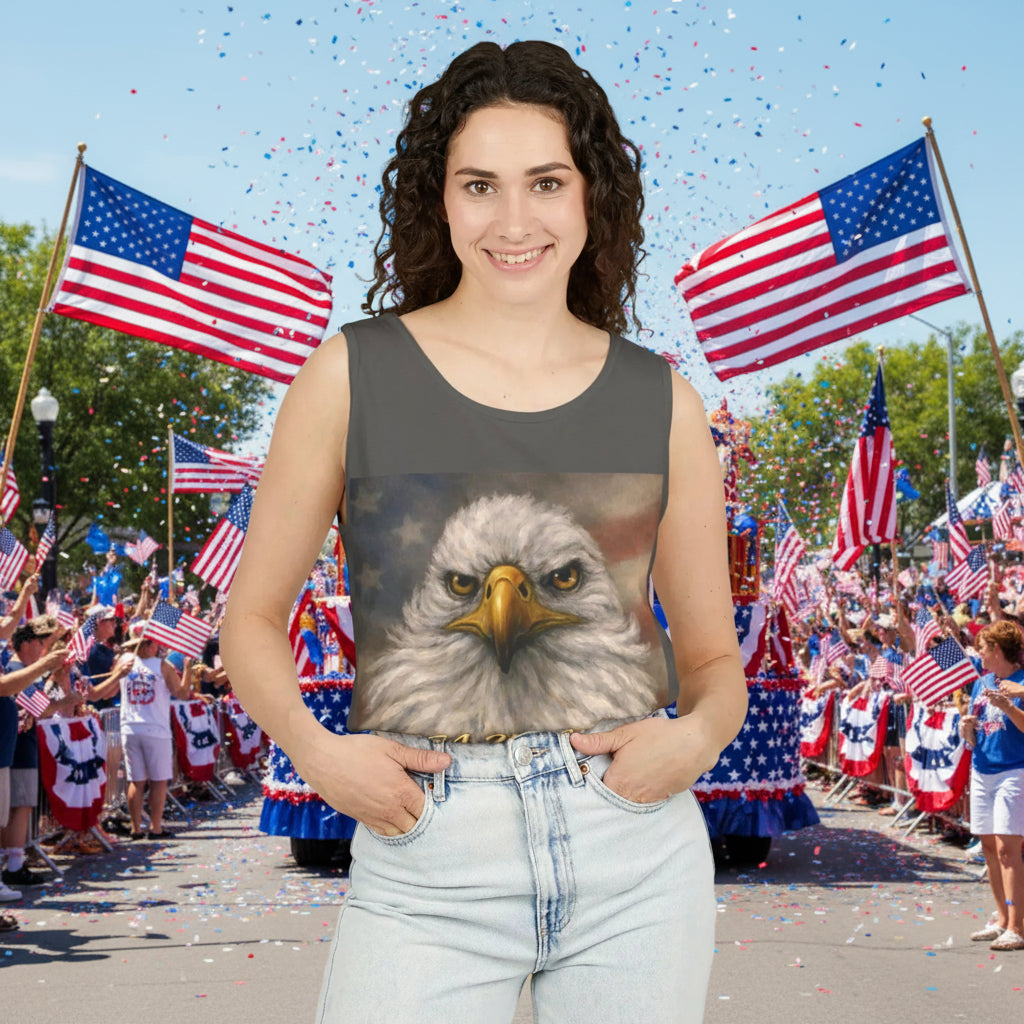 Unisex tank top with a bald eagle in 100% ring-spun cotton - soft, breathable - Pepper color