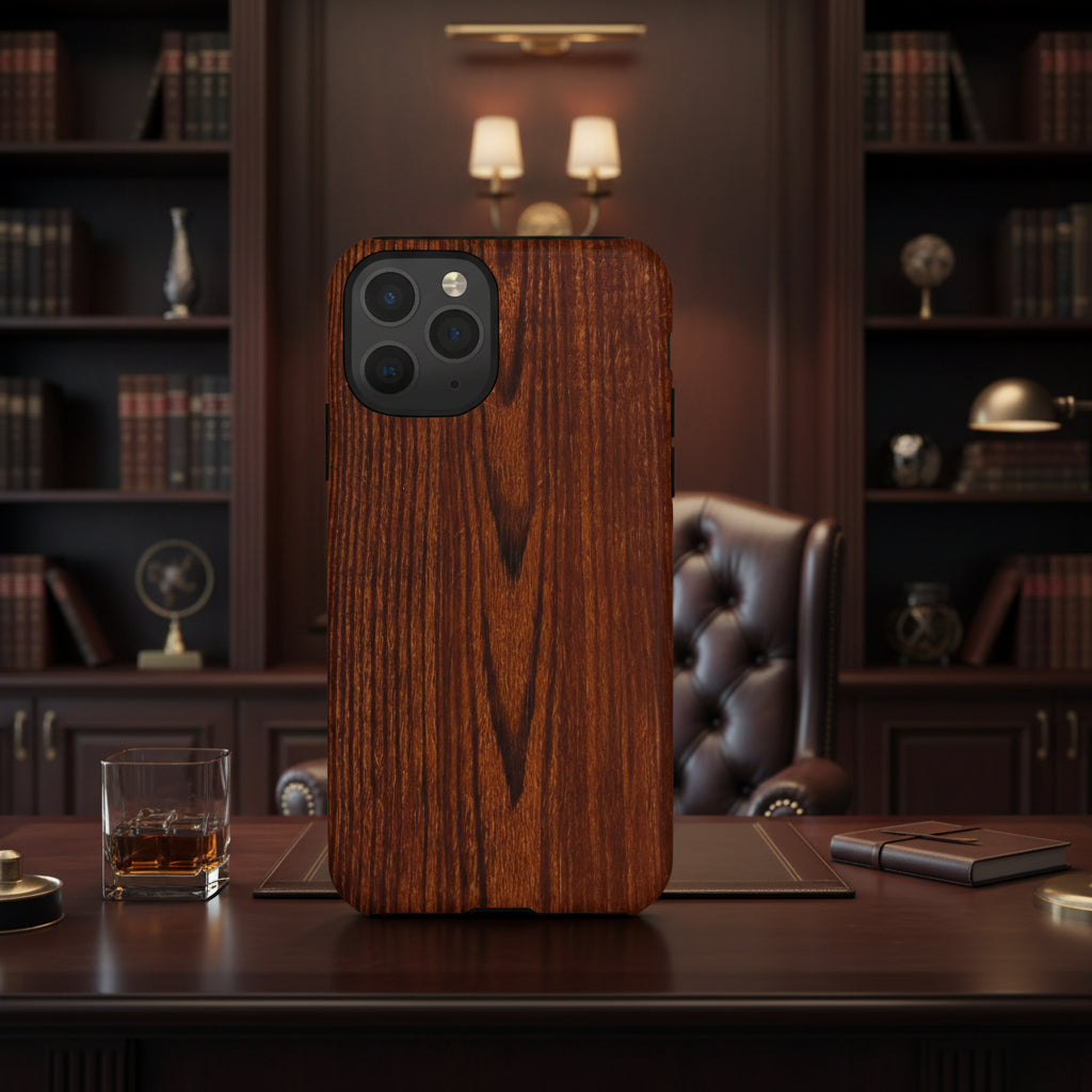 Phone Case in Fine Wood Grain Design with rustic, rugged good looks with toughness and durability for UV and impact resistance protection