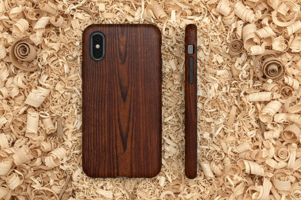 Phone Case in Fine Wood Grain Design with rustic, rugged good looks with toughness and durability for UV and impact resistance protection