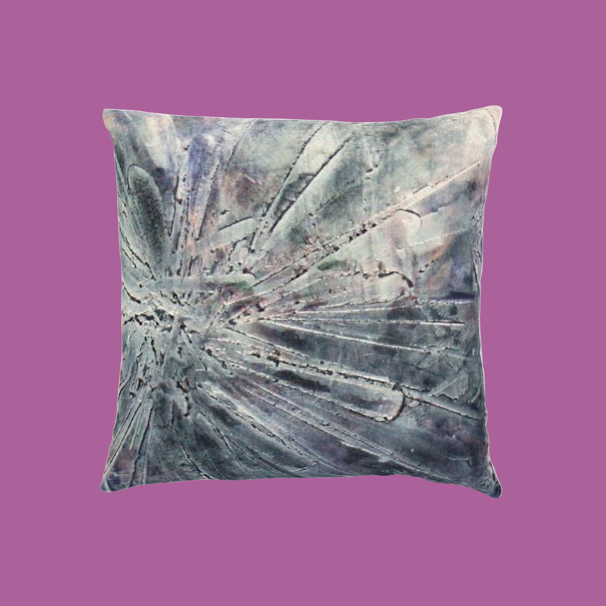 Decorative pillow with abstract silvers and greys