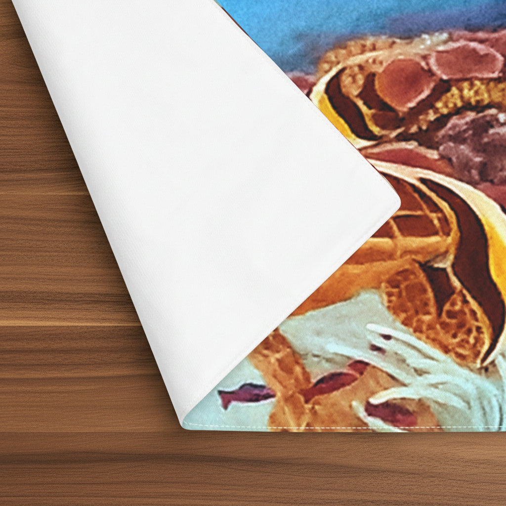 Close-up of backing of Placemat of Turtle and coral painting - Double Construction - 18" x 14"