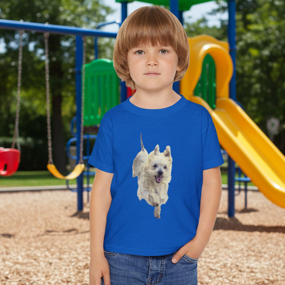Toddler's Cotton Tee in Royal Blue 2T-6T in 4 colors with playful dog print