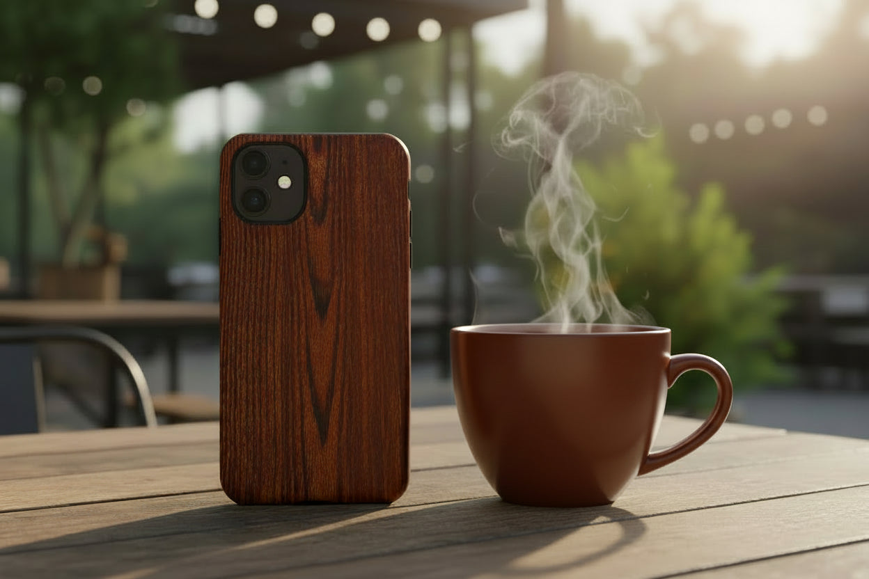 Phone Case in Fine Wood Grain Design with rustic, rugged good looks with toughness and durability for UV and impact resistance protection