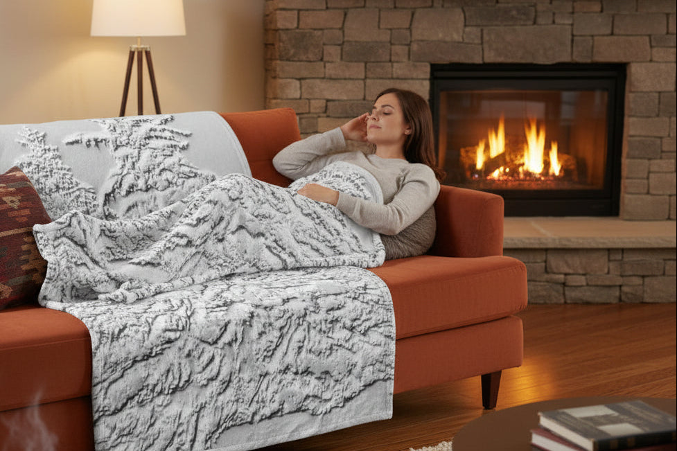 Soft Fleece Throw blanket in embossed snowy pine trees 50"x 60"