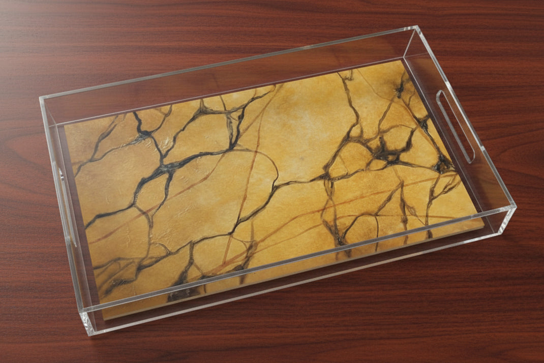 Striking Laminated Gold Marble design in an acrylic tray 11 x 17