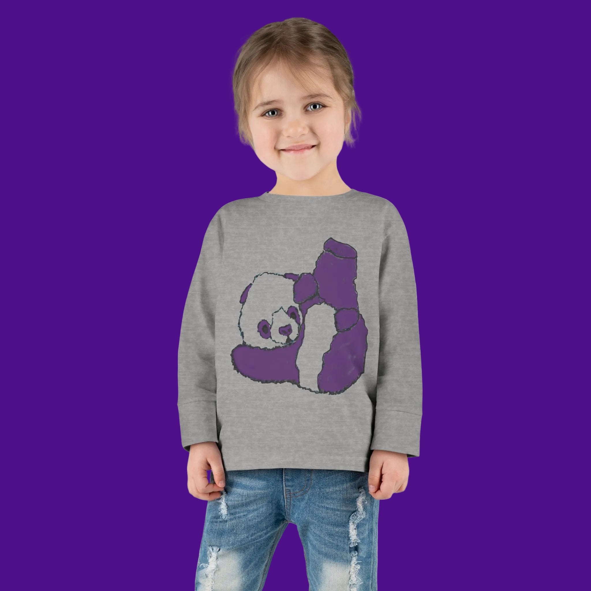 Heather Tee with long sleeves and cute Panda - 4 colors available