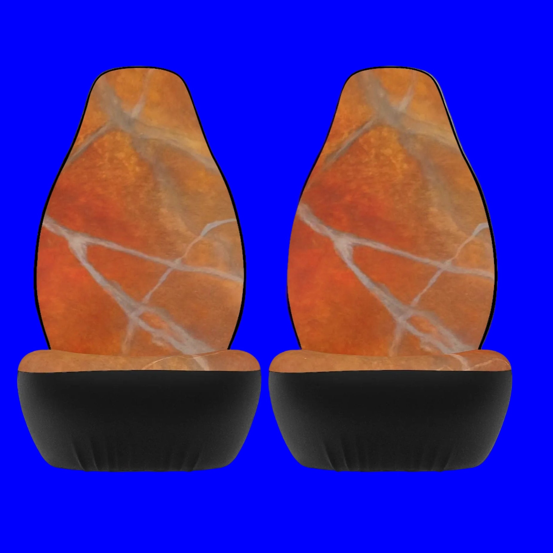One of a kind - Pair of red orange marble designed car seat covers with easy installation