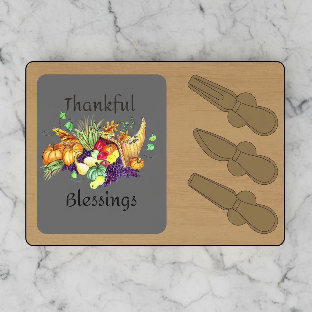 Thankful Blessings placemat with cornucopia design and knife cutouts