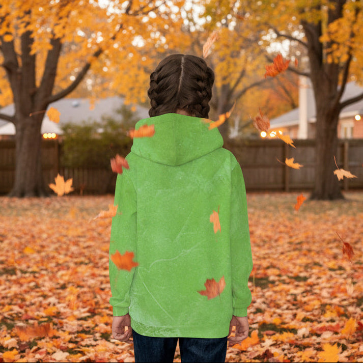 Unisex bright lime green abstract hooded sweatshirt with a subtle marbled texture XS-XL
