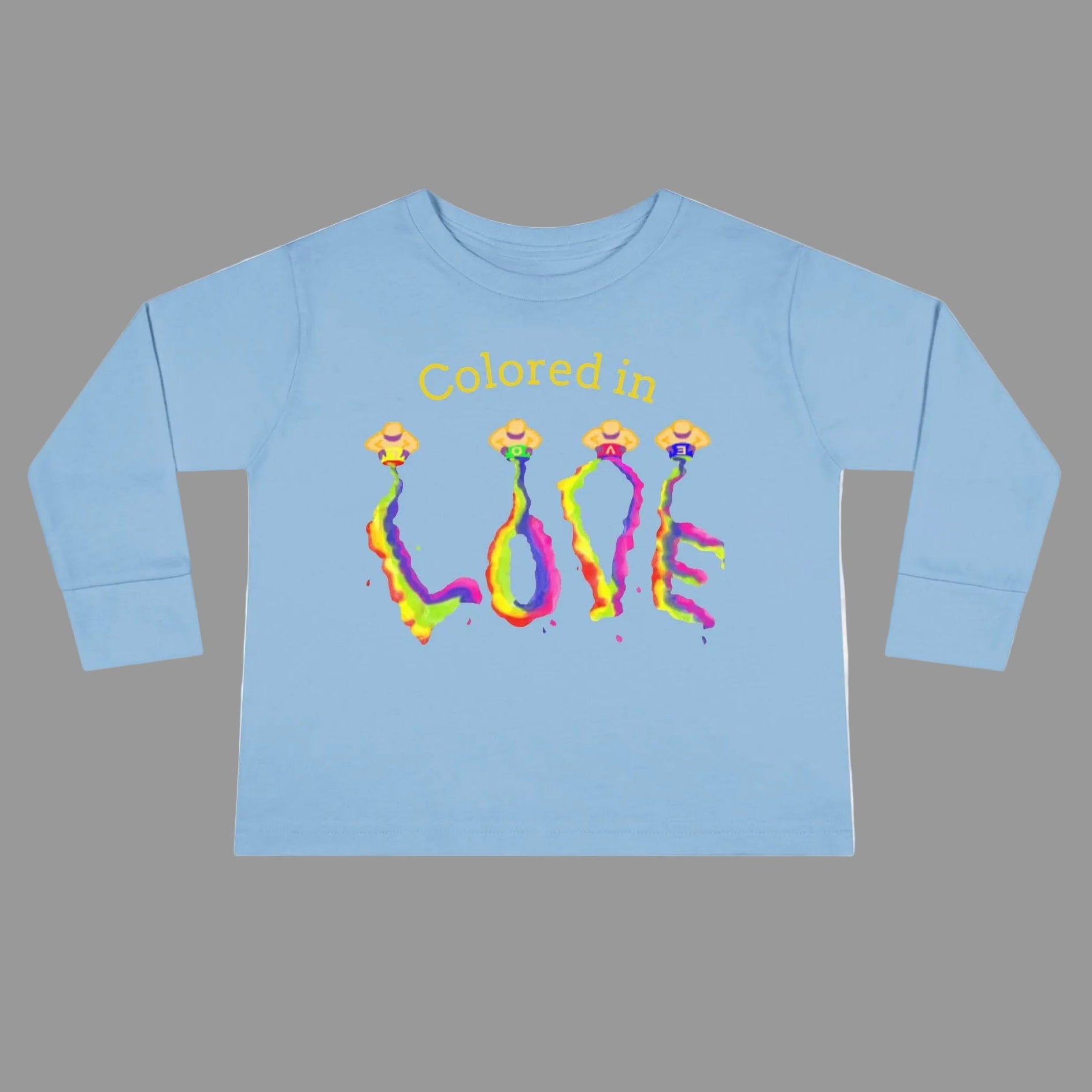 Long sleeve Toddler's Tee in light blue with colorful LOVE