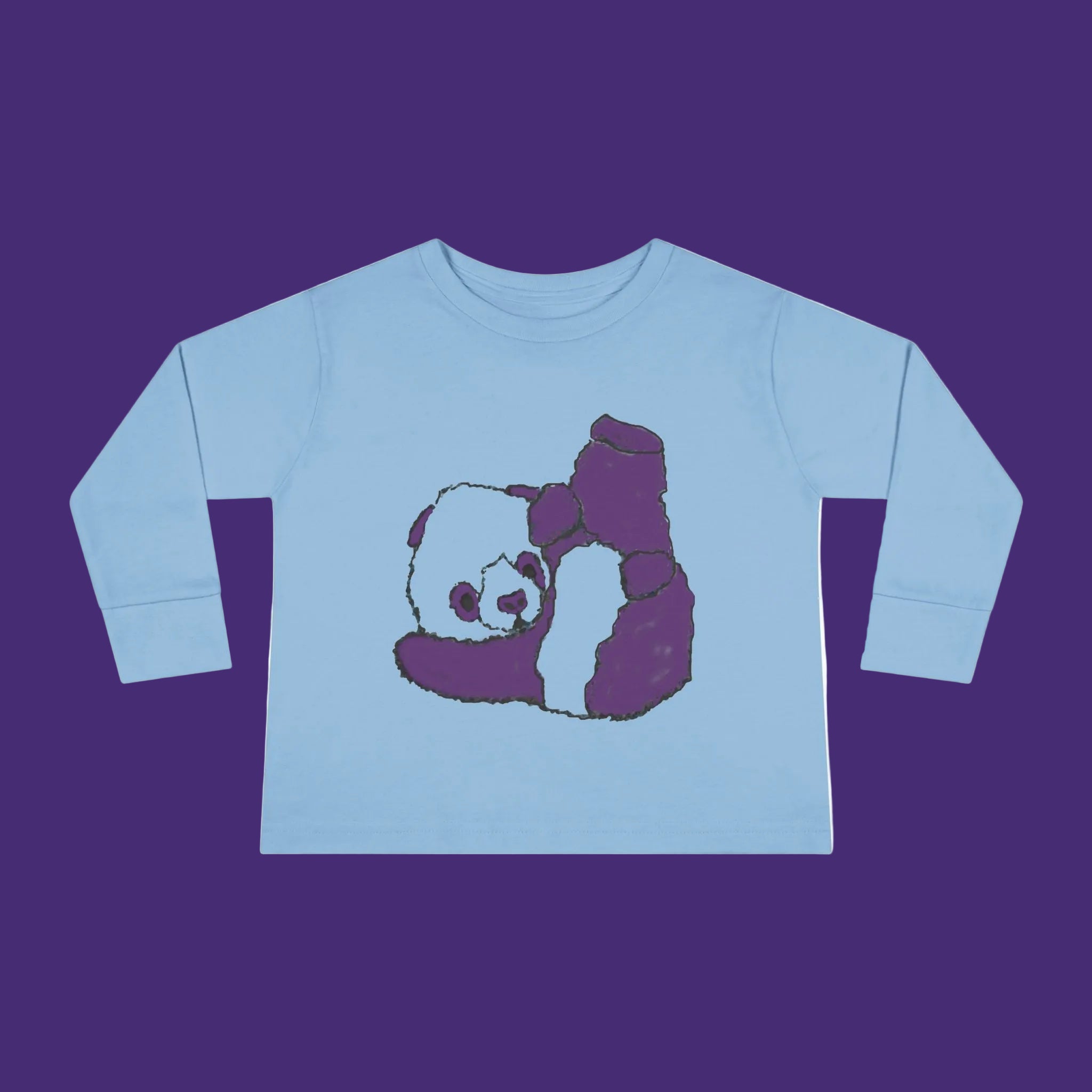 Light blue long-sleeve shirt with a panda design on a white background