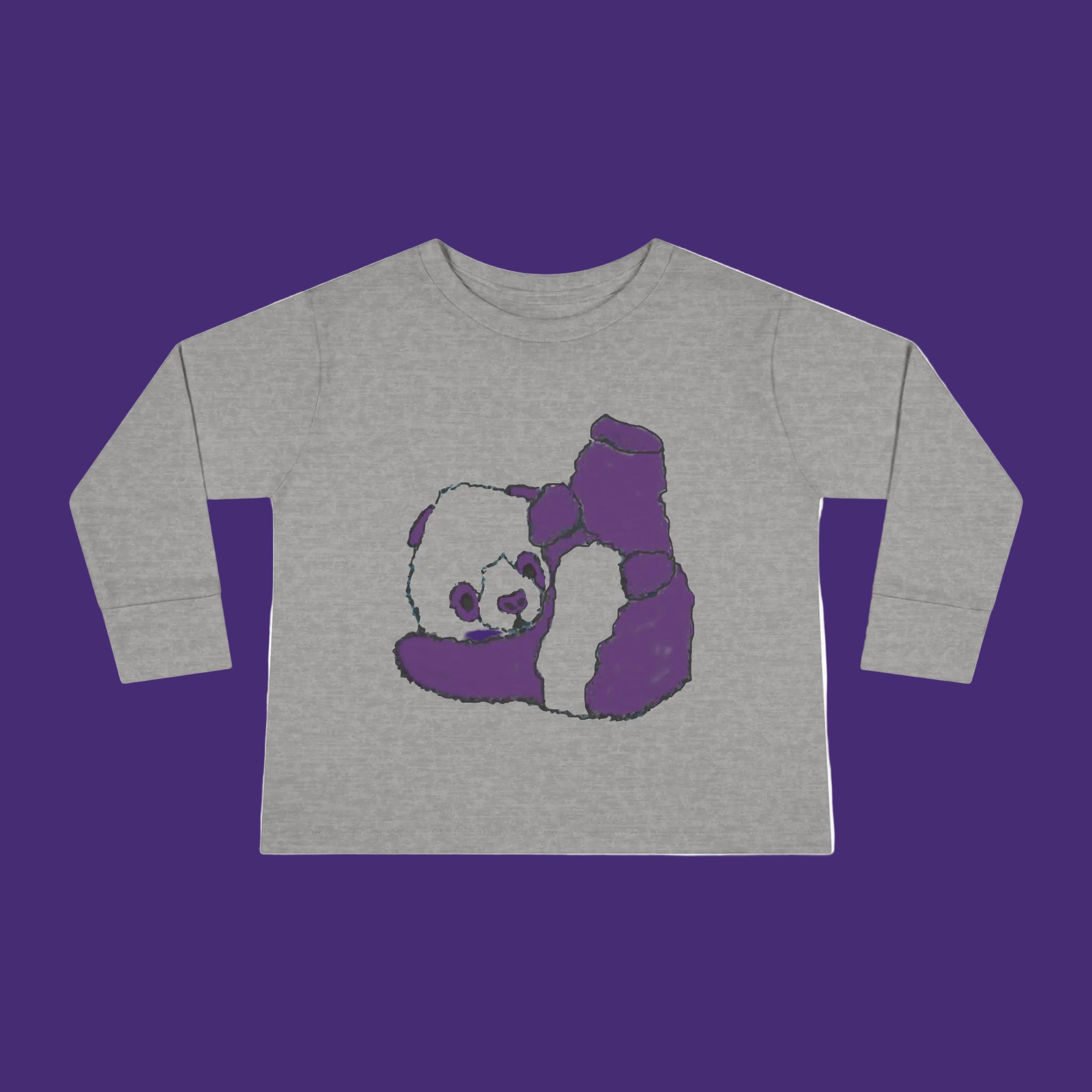 Gray long-sleeve shirt with a panda design on a white background