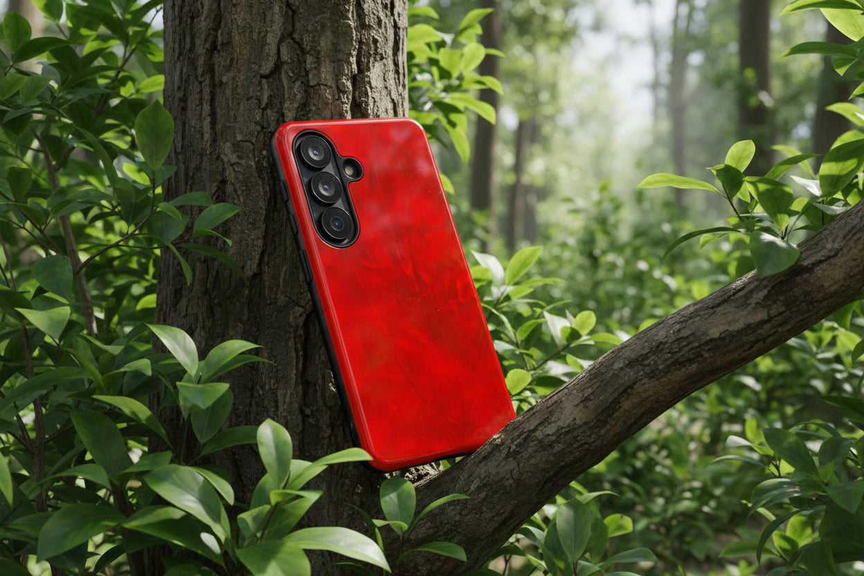 Phone Case in Hot Red Leather-like Design with Dual Layer for Shock Impact and UV Protection