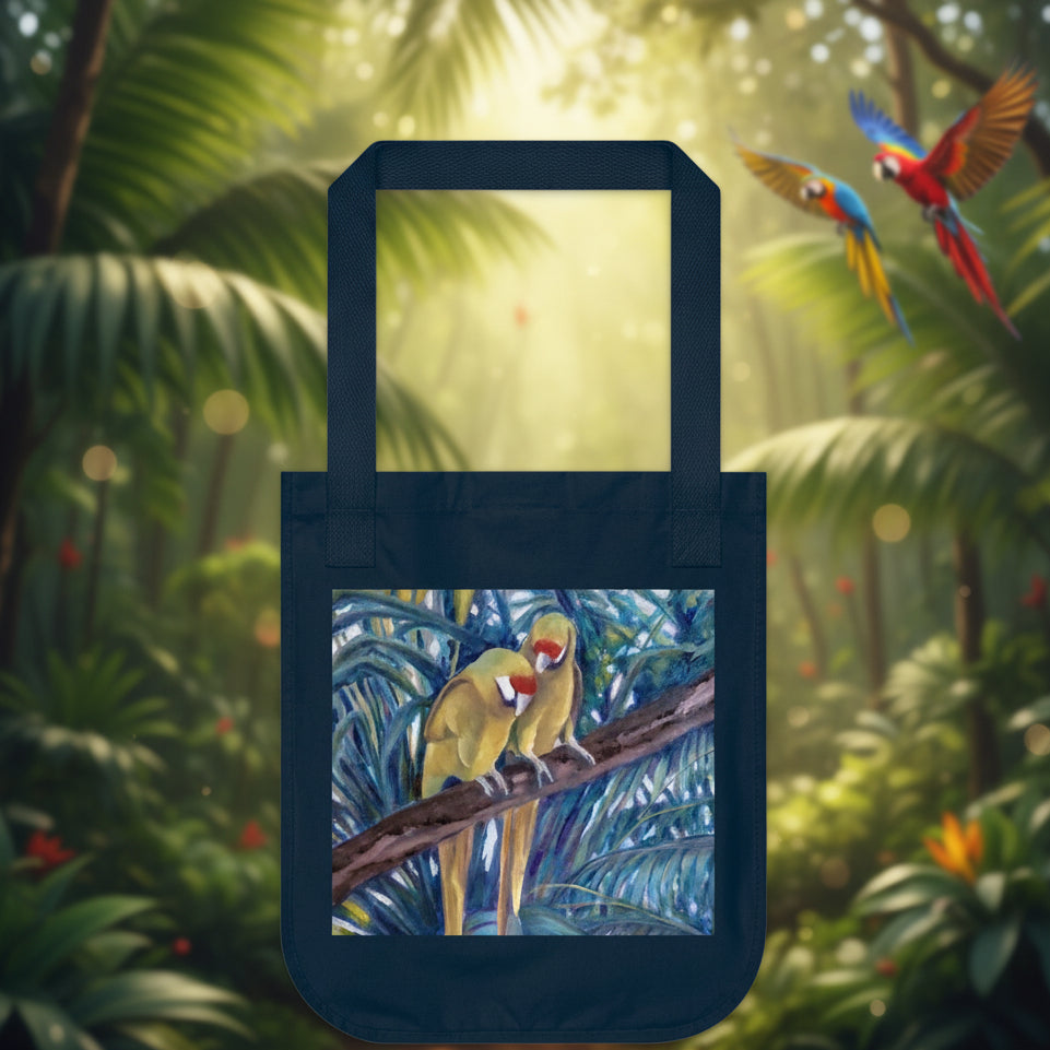 Navy Blue Parrot Themed Tote Bag in Organic Cotton Canvas - one size